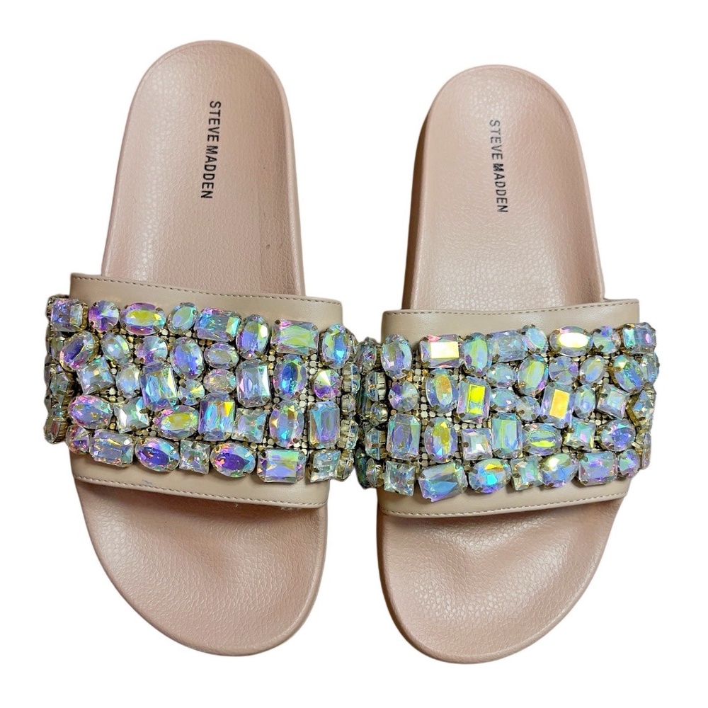 Steve Madden Jeweled Pool Slides Embellished Rhinestone Sandals 11 (fits 9.5-10)